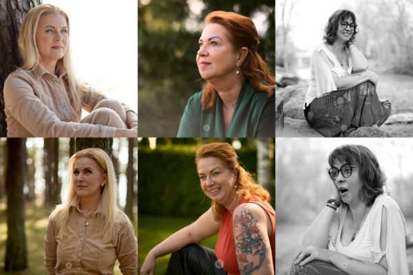 6 photos of my last photoshoots in a collage showing three different women. 4 photos are color, the other 2 are black and white. All portraits.